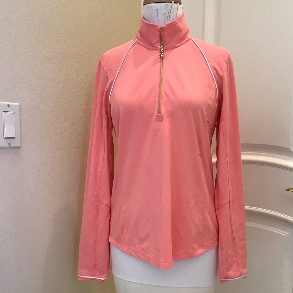 Clover by Bobby Jones 3/4 zip pink peach knit top